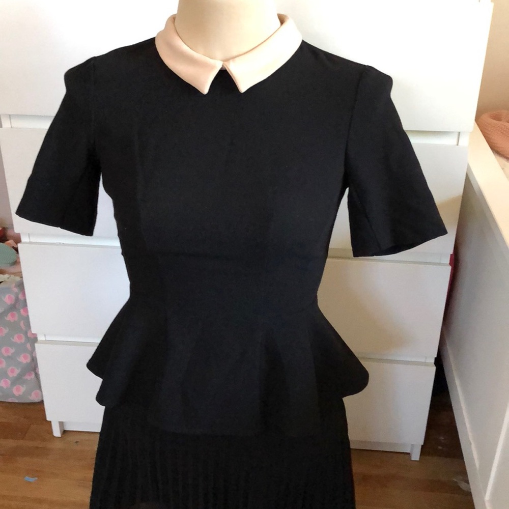 Black Peplum Shirt with White Peter Pan Collar